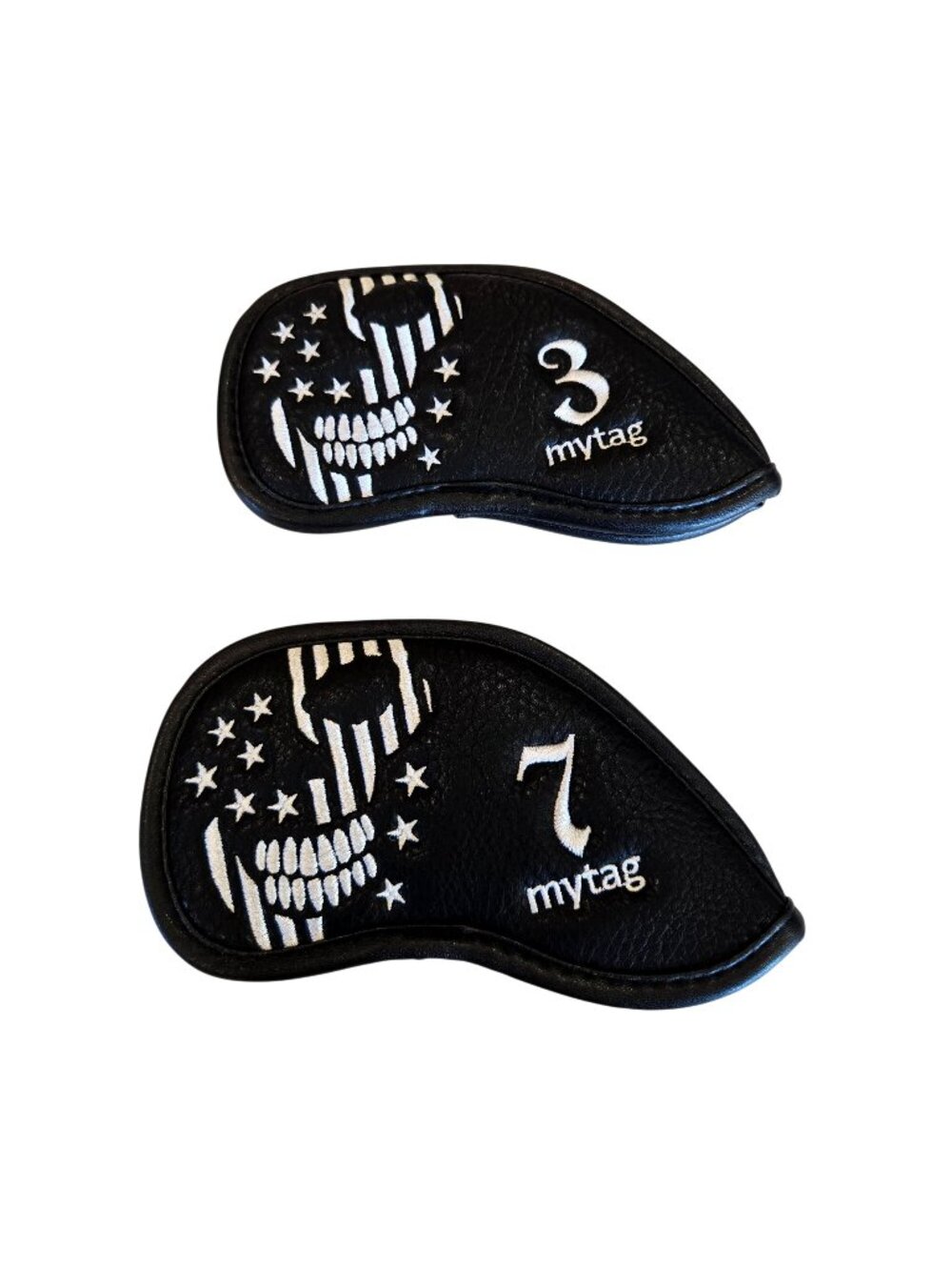 Black Faux Leather Golf Iron Covers With Skull & Stars Embroidery 3 & 7 Irons